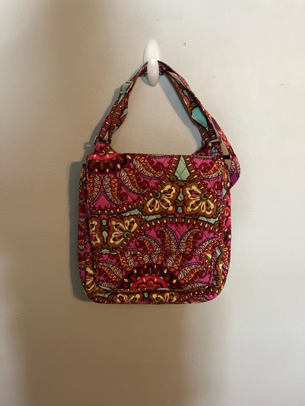 Quilted Pink Paisley Crossbody Tote Bag